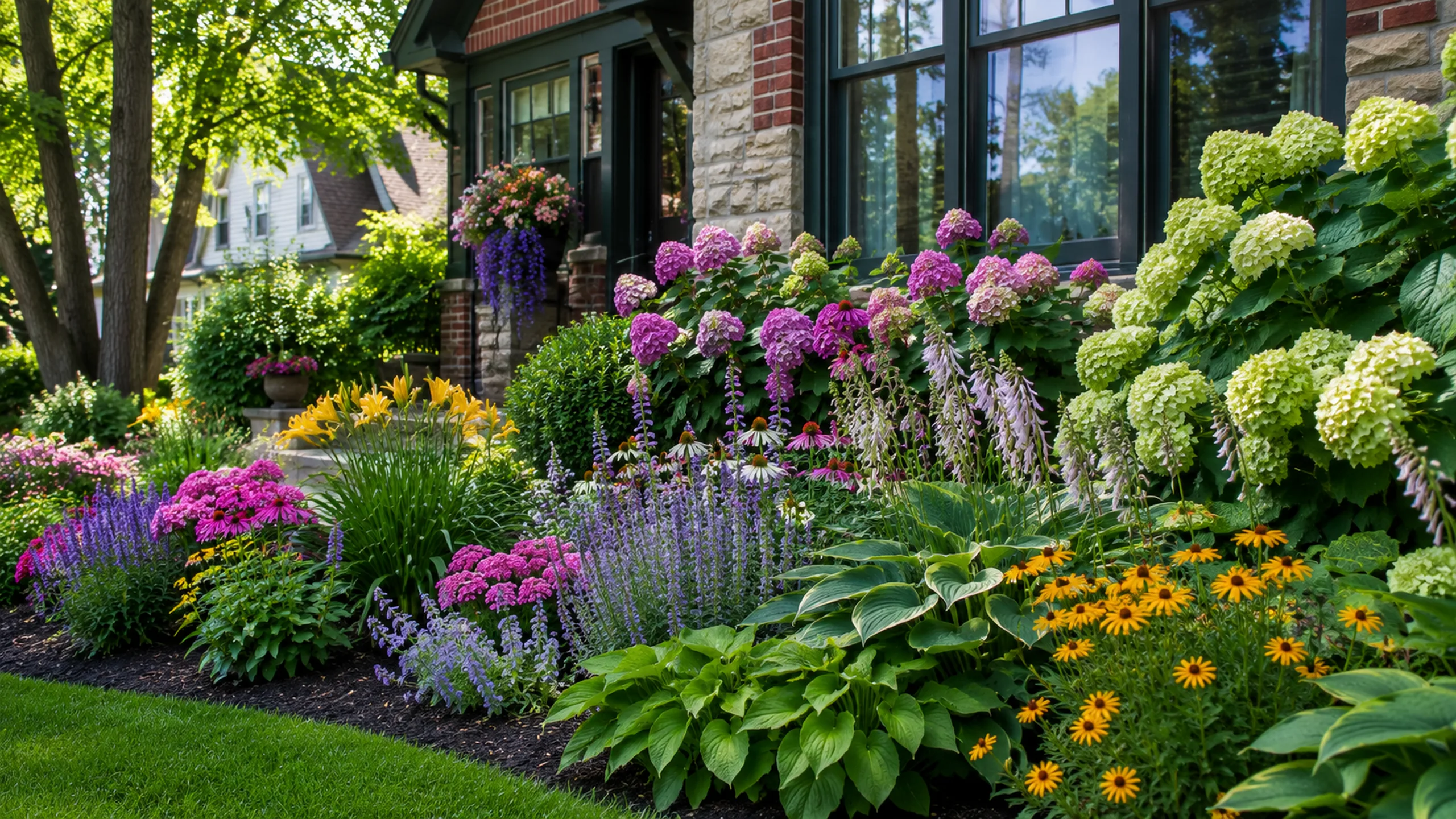 Perennial flower garden at a Roseville MN home — landscape drainage assessment